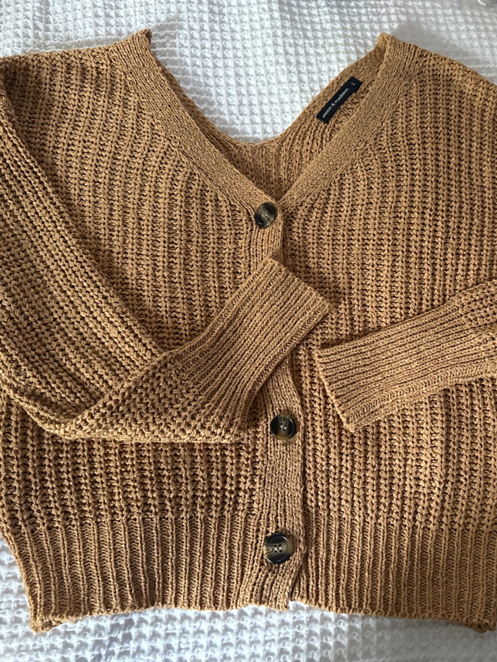 moon & madison Chunky Button-Front Cardigan in Camel Brown